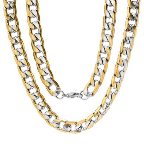 Steeltime Men's stainless steel and 18k gold plated stainless steel linear cut curb link necklace - image 1 of 3