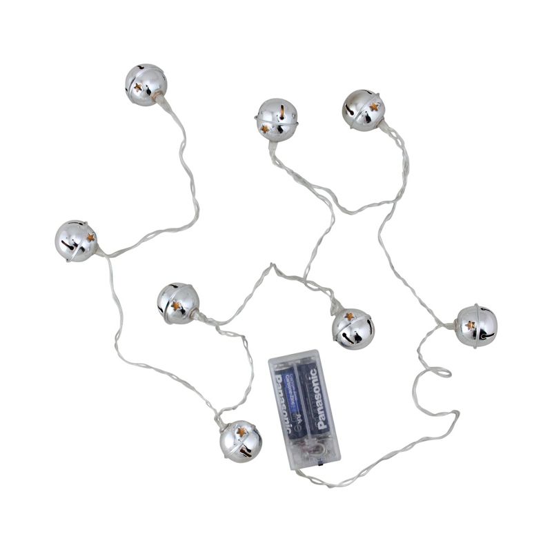 Northlight 8ct Battery Operated LED Jingle Bell Novelty Christmas Lights Silver - Clear Wire, 1 of 4