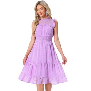 Allegra K Women's Sleeveless Smocked Waist Gilding Metallic Stars Chiffon Party Dress - 1 of 4