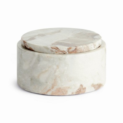 Plum & Post Jaqueline Round Lidded Box Wide - Brown/White Marble Accent