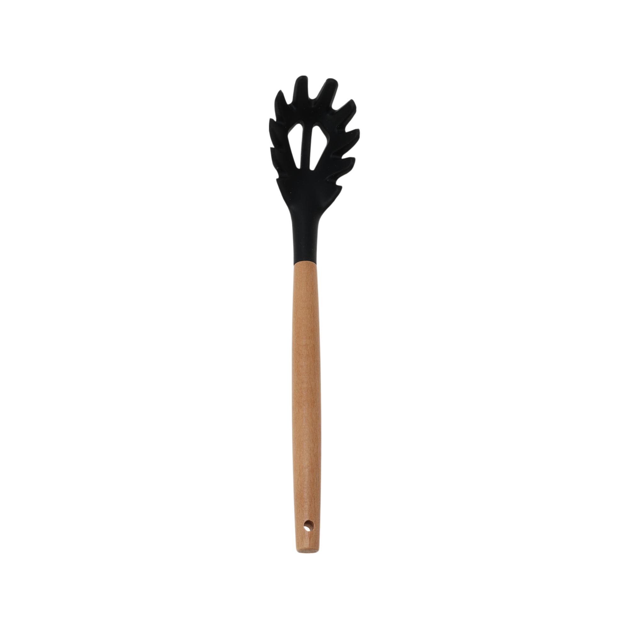 Unique Bargains Spoon Hand Wash Only Pasta Claw Silicone Wooden Handle 12.6" 1 Pc Black
