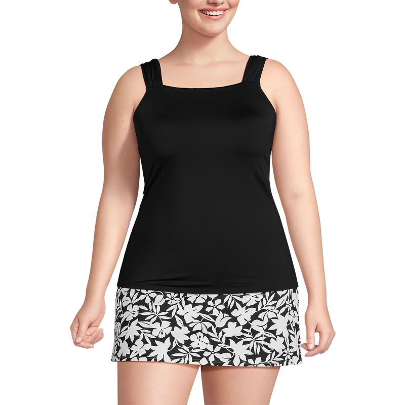 Lands' End Women's Chlorine Resistant Cap Sleeve High Neck Tankini Swimsuit Top, 1 of 7