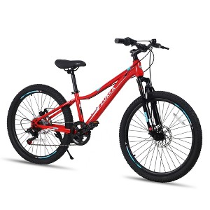 NAYSAYE Mountain Bike 24 Inch 6 Speed Steel Frame with Suspension Fork for Boys and Girls, Red, 61.42"*23.63"*36.62" - 1 of 4