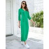 Coolmee Women Casual Maxi Dress Quarter-Zip Neck 3/4 Sleeve Slim Slit Pullover Hoodie Long Dress with Front Pocket - 4 of 4