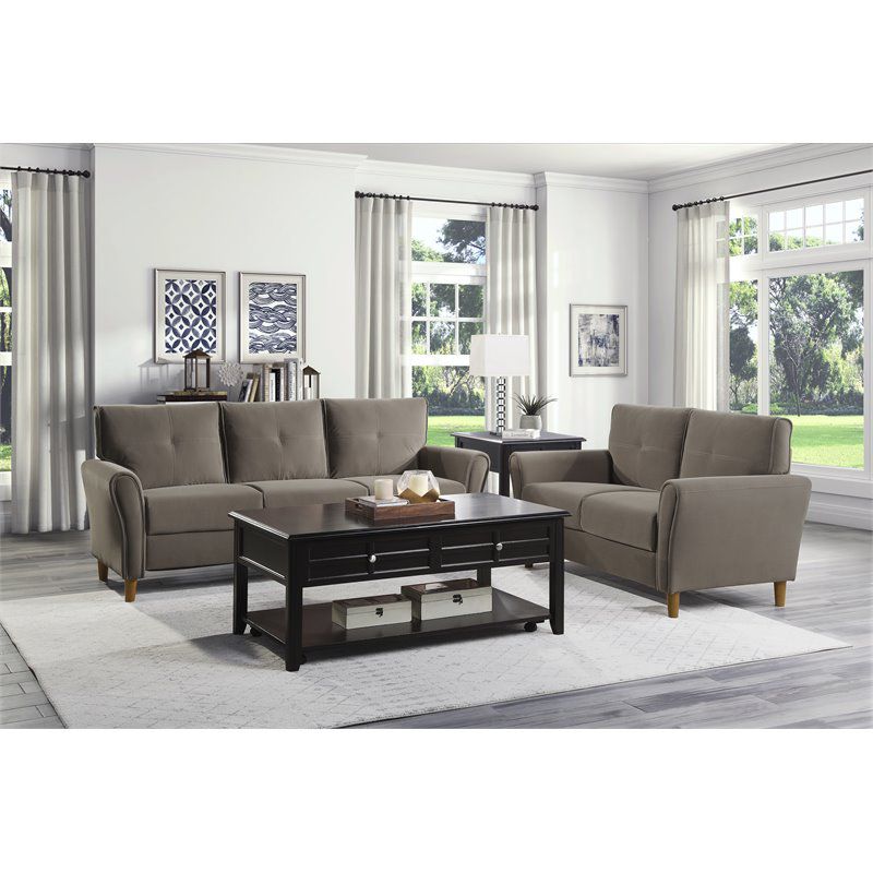 Dunleith Modern Contemporary Velvet Tufted Sofa in Brown and Walnut - Lexicon, 5 of 7