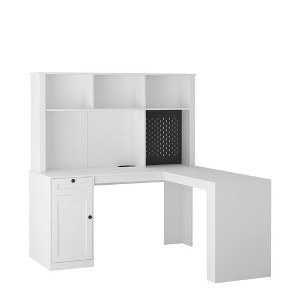 TiramisuBest White L-Shaped Corner Desk with Drawers, Bookshelf & Hutch, Home Office Study Table with Cabinets, Large Storage & Workstation - 1 of 4