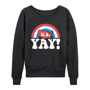 Women's - Instant Message - USA Yay Lightweight French Terry Wide Neck Long Sleeve Graphic Shirt - 1 of 4