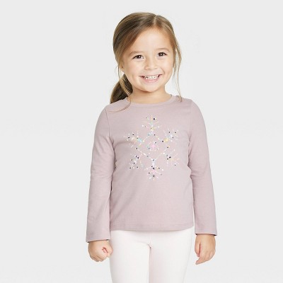 Image of Toddler Girls' Snowflake Long Sleeve Shirt - Cat & Jack™ Rose Pink 12M