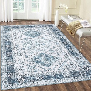 Vintage Area Rug, Low-Pile Ultra-Thin Stain Resistant Carpet with Non-Slip Backing for Living Room, Bedroom, Pet & Kid Friendly - 1 of 4