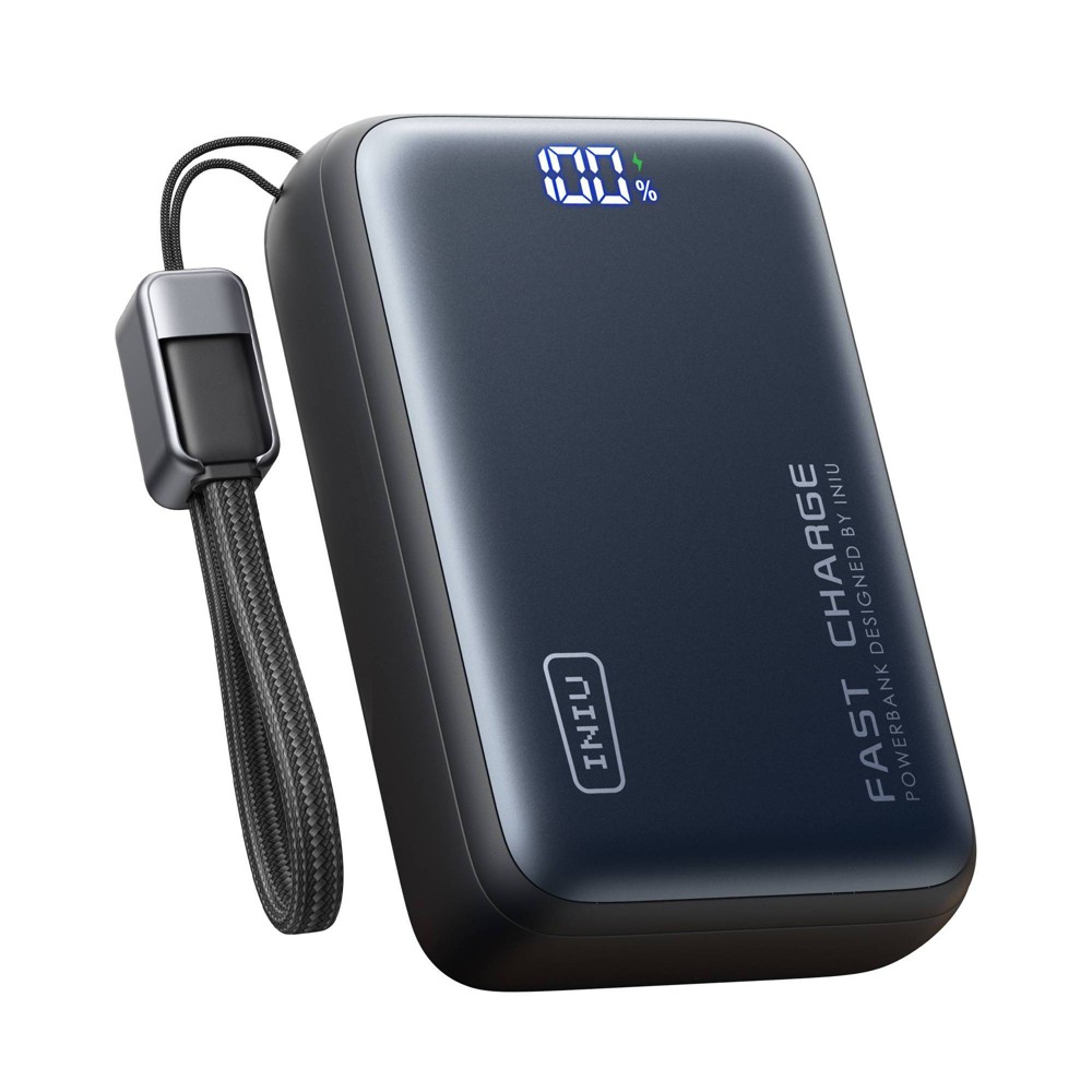 INIU Leopard Power 25000 mAh PD 100W Fast Charging Power Bank with attached USB-C Cable - Black: Rechargeable, USB/USB-C Connections