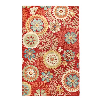 Floral Medallion Eclectic Colorful Modern Country Cottage Farmhouse Rustic Transitional Hand-Tufted Wool Indoor Area Rug or Runner by Blue Nile Mills