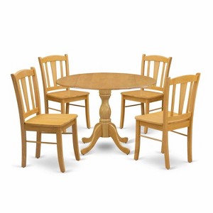 HomeStock 5-Piece Natural Oak Finish Solid Wood Top Dining table with 4 Chairs with Drop Leaf Slat Back - 1 of 4