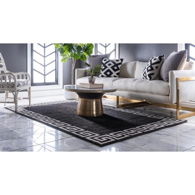 Athens Charcoal Black 3'3" x 5'3" Geometric Synthetic Area Rug