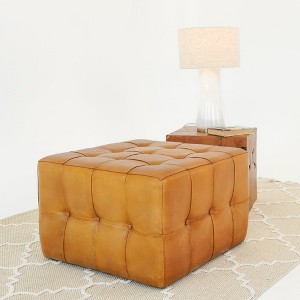 Gulches Square Tan Leather Ottoman 27.5"Wx27.5"Dx18"H, Mid-Century Modern, Coffee Table/Bench/Foot Rest for Living Room - 1 of 4