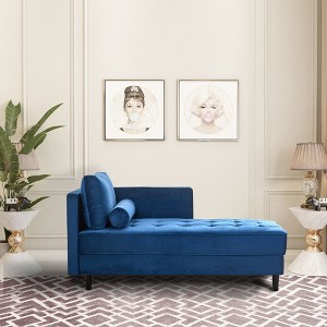 64" Velvet Chaise,Mid-Century Modern Chaise Furniture,Sleeper for Living Room,Apartment,Tool-Free Assembly. (Gray) - 1 of 4
