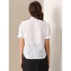 INSPIRE CHIC Women's Summer Short Sleeve V Neck Stand Collar Hollow Out Embroidered Shirts - 3 of 4