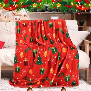 Lomsoe Christmas Throw Blankets Snowmen, Hearts, Santa, Snowflakes, Xmas Tree Soft Cozy Christmas Plush Flannel Blanket for Sofa, Christmas Gift. - 1 of 4