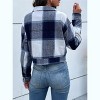 Coolmee Women's Flannels Cropped Shacket Jackets Lapel Collar Fall Fashion Plaid Jackets Button Down Shirt Fall Coats Tops with Pockets XL Navy Blue - 4 of 4
