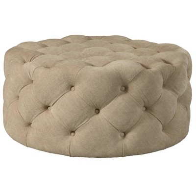 Round Diamond Button Tufted Glam Ottoman Beige - HomeFare