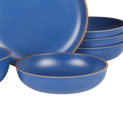 Matte Blue Melamine 12-Piece Double Bowl Dinnerware Set