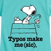 Girls' - Peanuts - Snoopy Typos Make Me Sic Fitted Short Sleeve Graphic T-Shirt - 2 of 4
