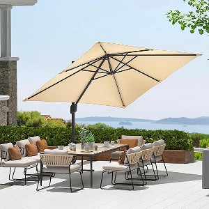 10FT Cantilever Umbrella With Base, Square Single Top Outdoor Umbrella With 360-Degree Rotation, Offset Patio Umbrella for Backyard, Deck, Pool - 1 of 4