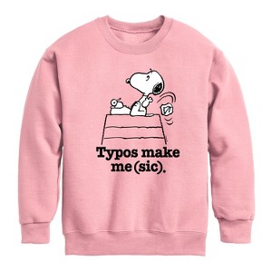 Boys' - Peanuts - Snoopy Typos Make Me Sic Graphic Long Sleeve Fleece Sweatshirt - 1 of 4