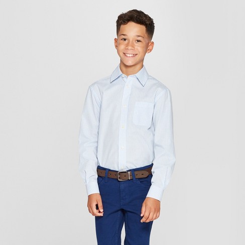 Boys' Long Sleeve Woven Button-down Shirt - Cat & Jack™ Blue/white Xs ...