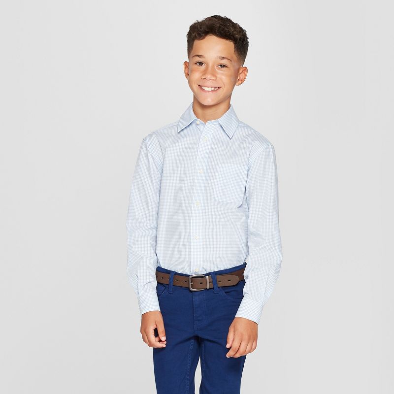 Boys' Long Sleeve Plaid Button-Down Dress Shirt - Cat & Jack™ Light Blue XS
