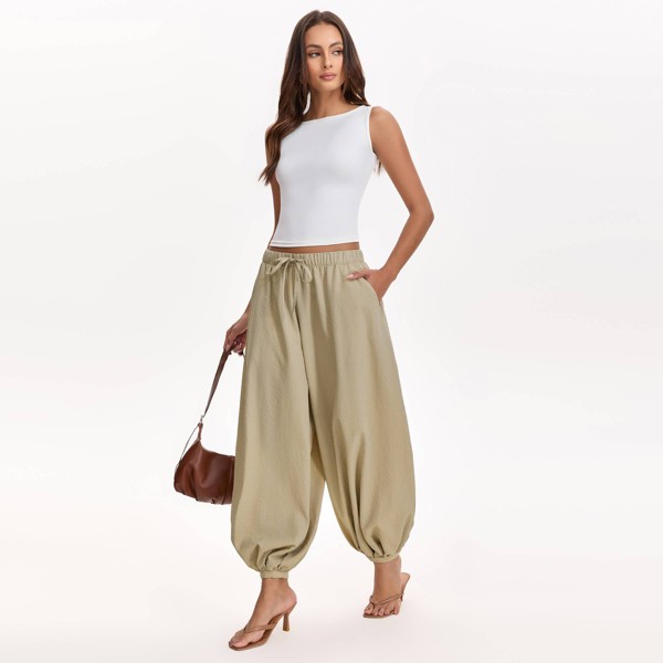 Pantalones globo de tiro medio con cordón para mujer - A New Day™ 5