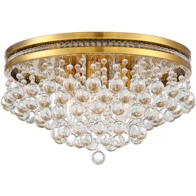 Vienna Full Spectrum Ceiling Light Flush Mount Fixture Brass 15 1/4" Wide Clear Crystal for Bedroom Kitchen Living Room Hallway