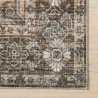 Eco-Friendly Easy Care Vintage Medallion Rug in Light Brown 3' x 5'