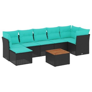 vidaXL 8 Piece Patio Sofa Set with Cushions Black Poly Rattan - 3x Middle + Table + 3x Corner - 1 of 4