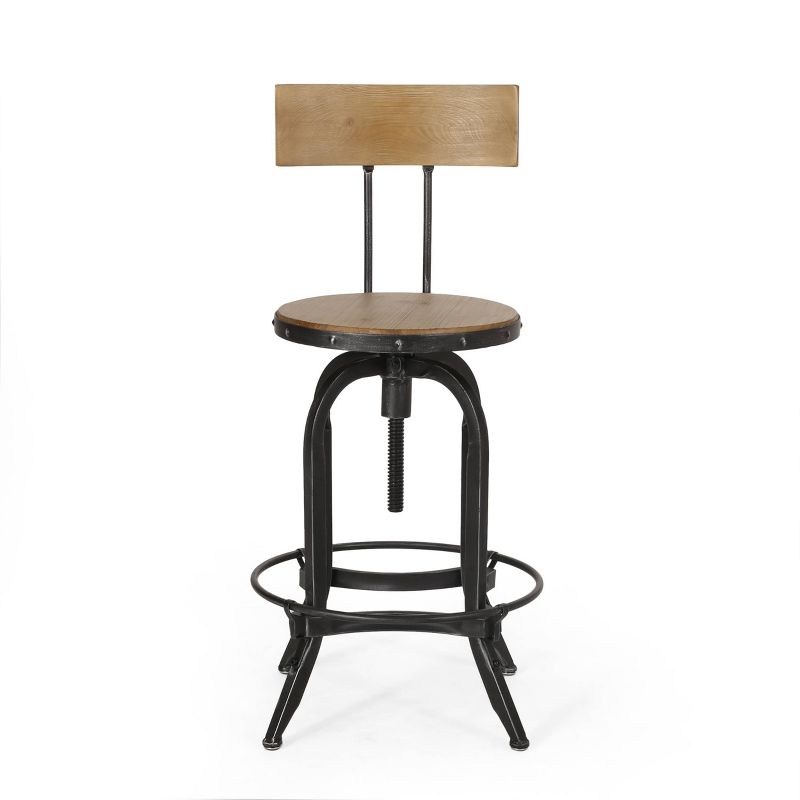 2pc Ximen Modern Industrial Firwood Adjustable Height Swivel Counter Height Barstools Natural/Black Brushed Silver - Christopher Knight Home, 4 of 13