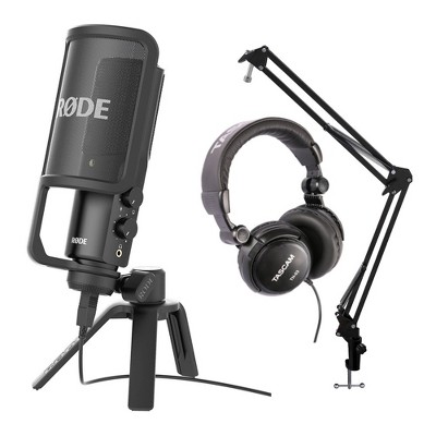 Rode NT-USB Condenser Microphone with Mic Boom Arm Stand and Headphones Bundle