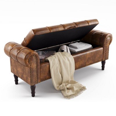 Arceso Storage Bench,50” Queen Linen Tufted Button End of Bed Bench, Upholstered Bedroom Bench,Ottoman Bench for End of Bed Living Room, Entryway