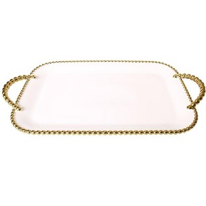 Classic Touch Porcelain White Tray with Gold Beaded Borders and Handles, 19"L - 1 of 3