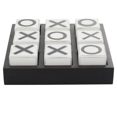 Sophisticated Black Wood Tic Tac Toe Game Set 14" with White Pieces