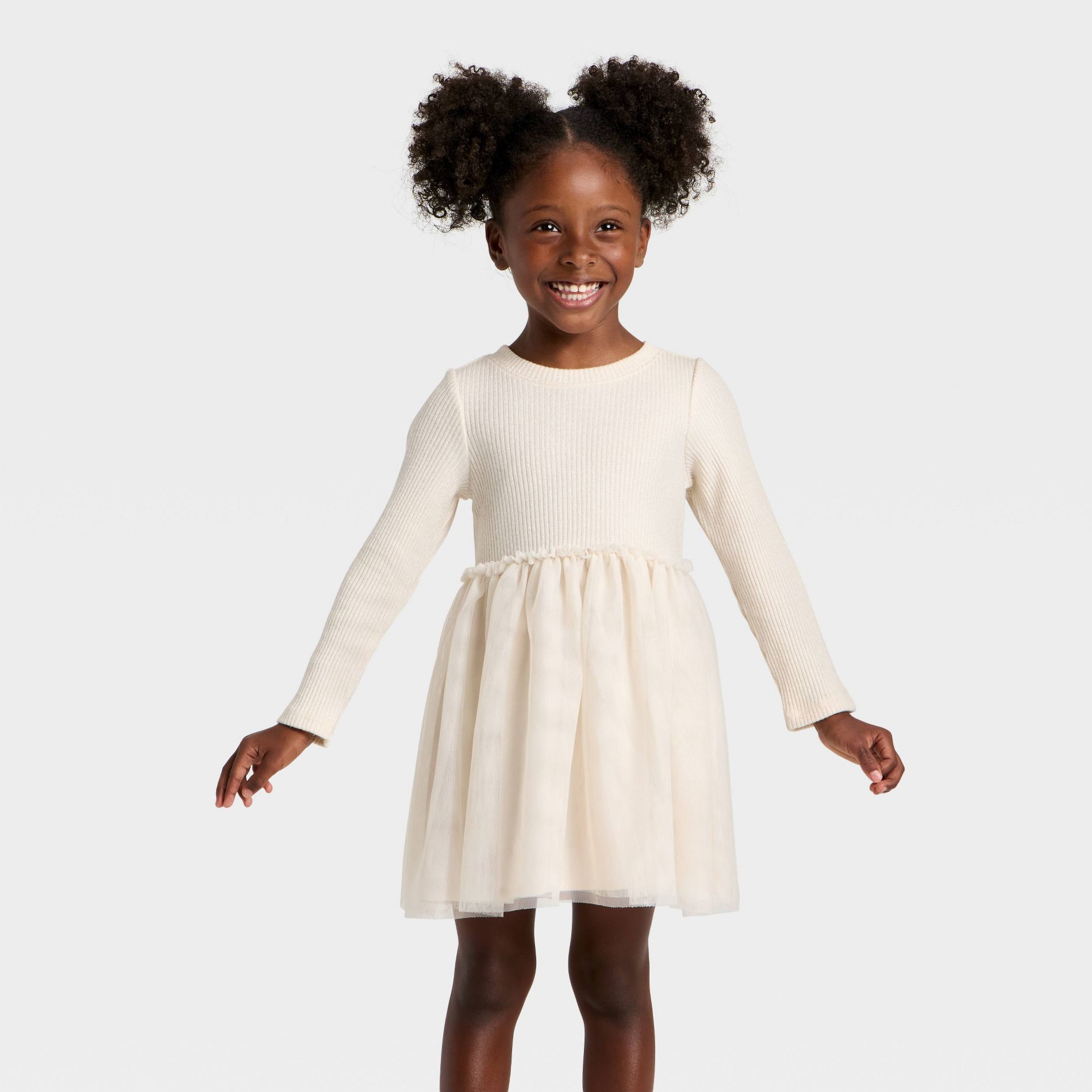 Toddler Girls' Long Sleeve Sparkle Ribbed Tulle Dress - Cat & Jack™