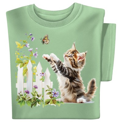 Collections Etc Adorable Kitten & Butterfly Short Sleeve Graphic Tee