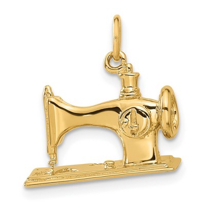 Black Bow Jewelry 14k Yellow Gold 3D Antique Sewing Machine Charm