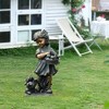 LuxenHome 23.31" Bronze MgO Girl Holding Basket of Kittens with Puppy Garden Statue Brown - 4 of 4