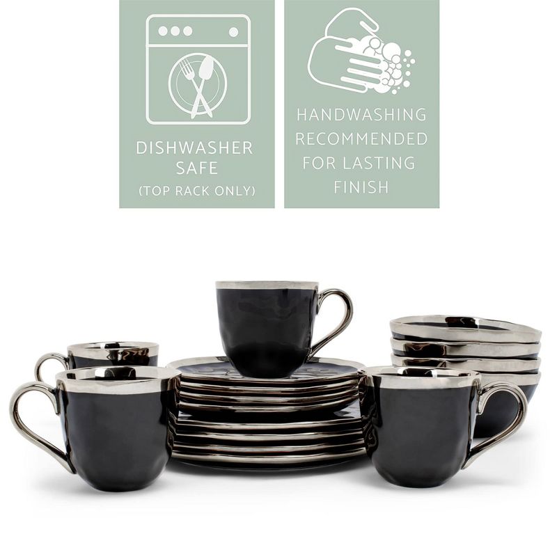 Elanze Designs 16-Piece Metallic Bubble Porcelain Ceramic Dinnerware Set - Service for 4, Black Silver, 4 of 7