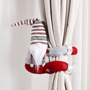 Christmas Door Curtain - Santa Claus Striped Hat Forest Print Window Treatment - 1 of 4