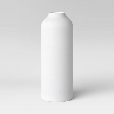 14"x5" Textured Ceramic Vase White - Threshold™: Elegant Bottle Shape, Hand Washable, Tabletop Decor