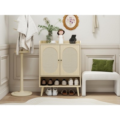 TIRAMISUBEST 2-Door Shoe Cabinet - Natural Wood Freestanding Storage for Entryway, Hallway or Closet