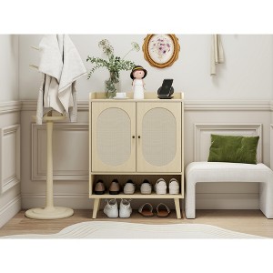 TIRAMISUBEST 2-Door Shoe Cabinet - Natural Wood Freestanding Storage for Entryway, Hallway or Closet - 1 of 4