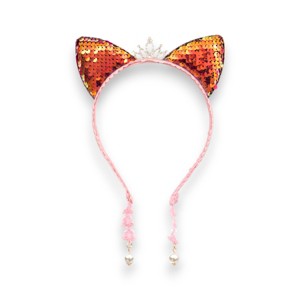 Summer Crystal - Small Sequin Cat Ears Headband with Pearl Earring Pendants - 1 Pack - 1 of 4