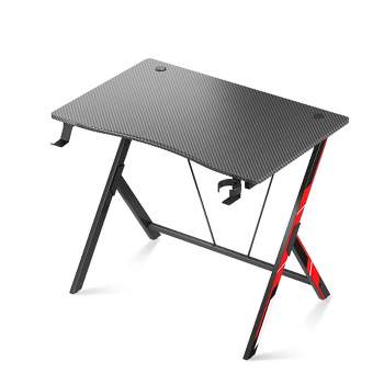 MOTPK 31 Inch Wide Space Saving Carbon Fiber Computer PC Gaming Desk with Built In Cup Holder, Headphone Hook, and Sturdy Y-Shaped Metal Frame, Black