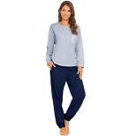 cheibear Women's Sleepwear Lounge Solid Nightwear with Pants Soft Long Sleeve Pajama Set